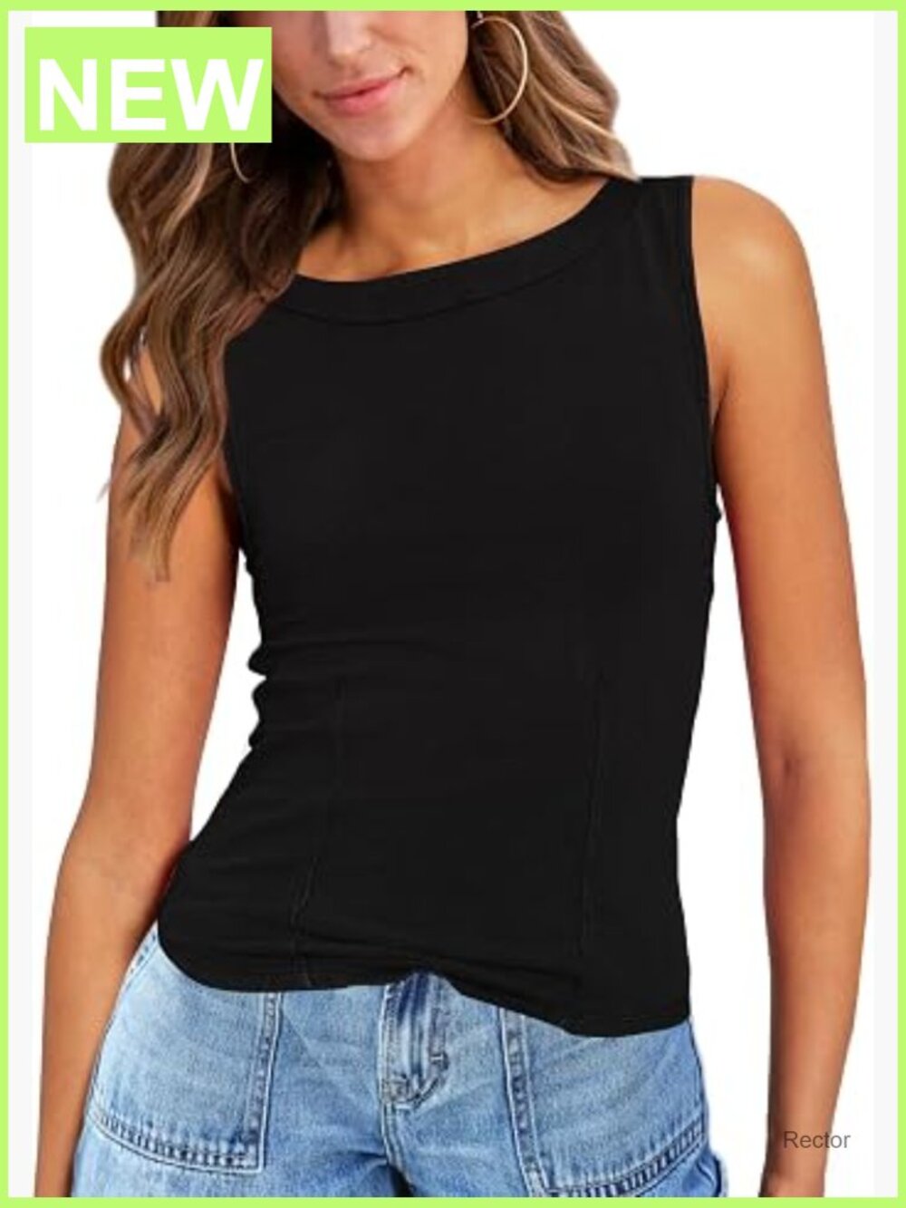 Women's Sleeveless Boat Neck Tank Top Slim Fit Summer Cami